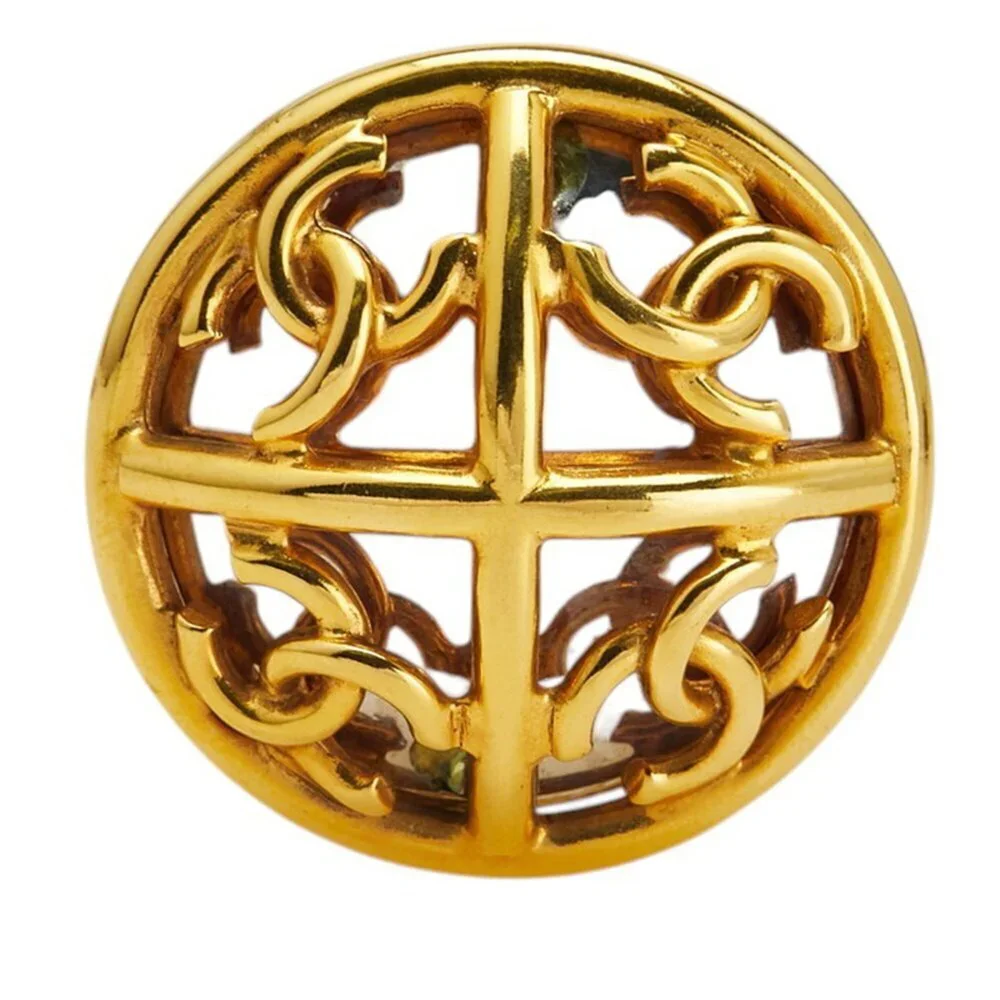 CHANEL Authentic Vintage Gold Logo Brooch - Picture 1 of 4